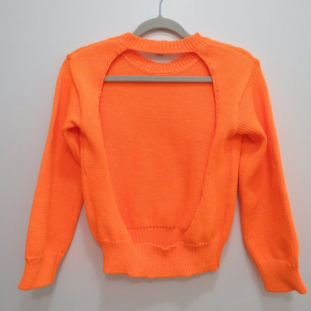 LES REVERIES Cutout Knitted Cropped Sweater Top in Orange - Size L - Picture 6 of 13